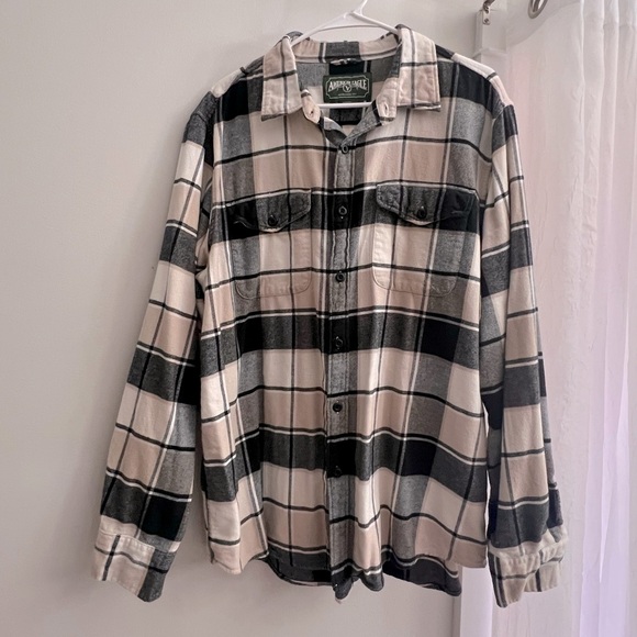 American Eagle Mens XL Black Tan Soft Flannel Longsleeved 2 Pocket Button Shirt - Picture 8 of 14